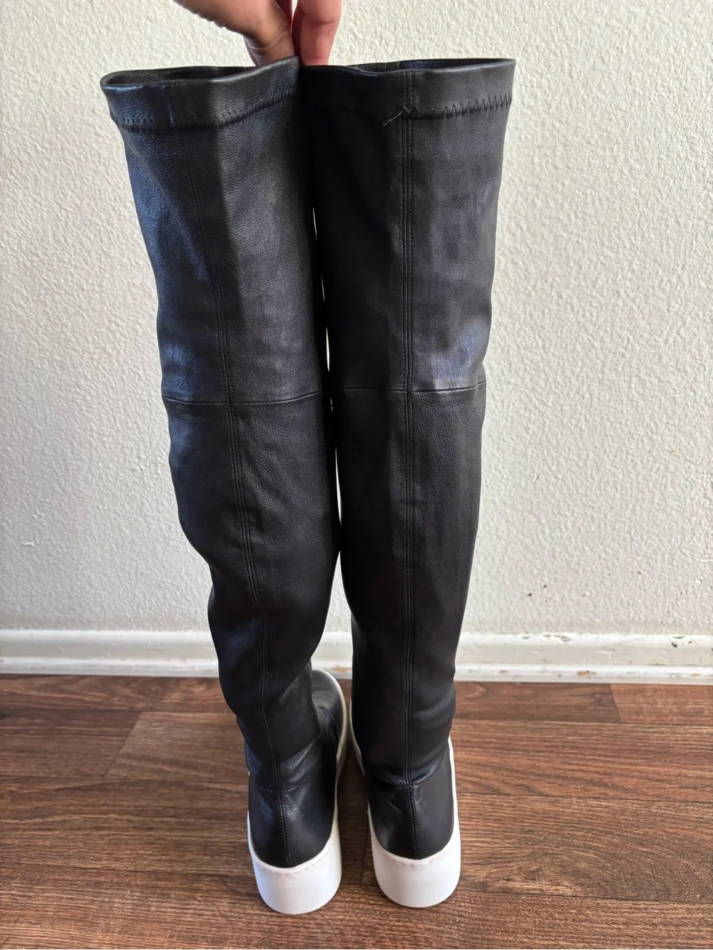 Robert Clergerie Black Leather Over-the-Knee Boots with White Platform Soles